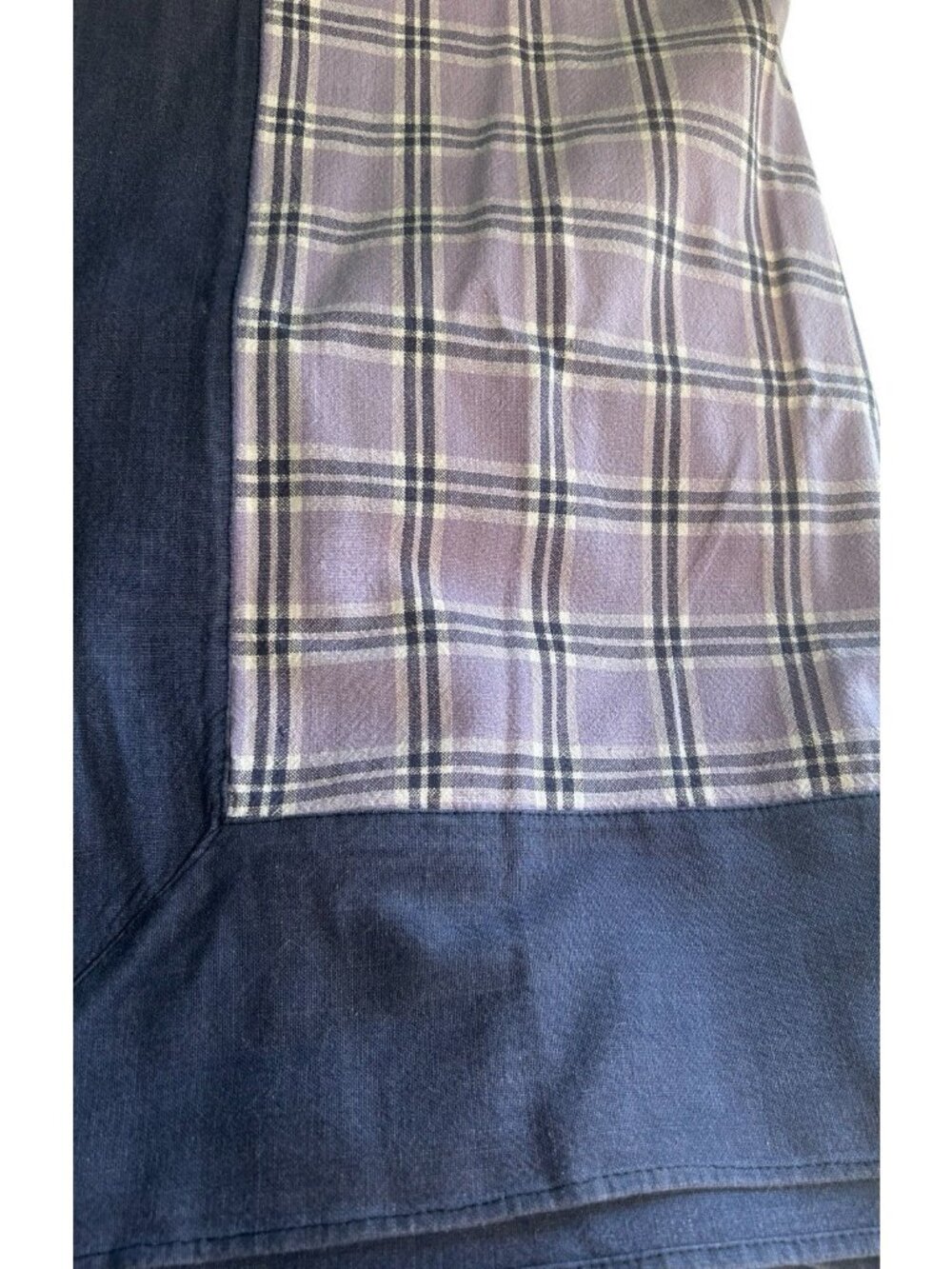 Vtg Fallani and Cohn 100% Cotton Purple Navy Plaid Tablecloth 56x96 Wide Border